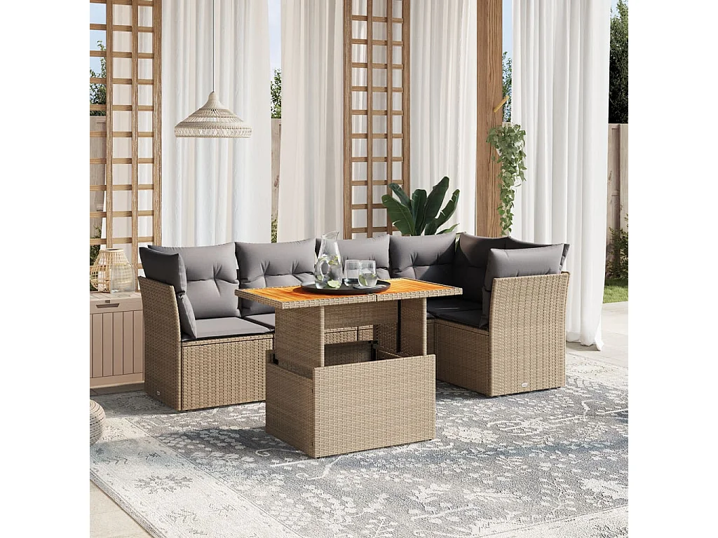 Salon de jardin avec coussins 5 pièces beige résine tressée