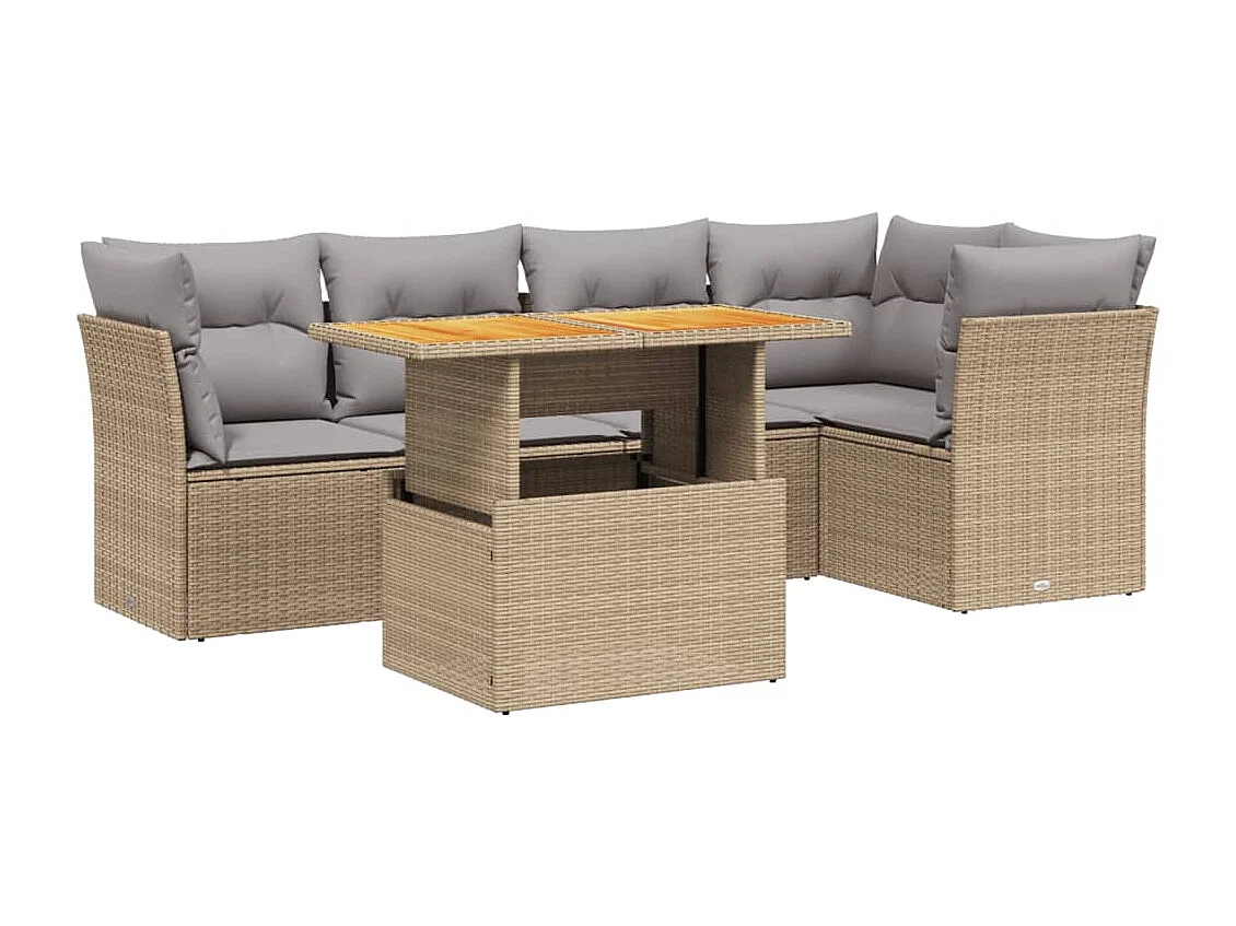 Salon de jardin avec coussins 5 pièces beige résine tressée