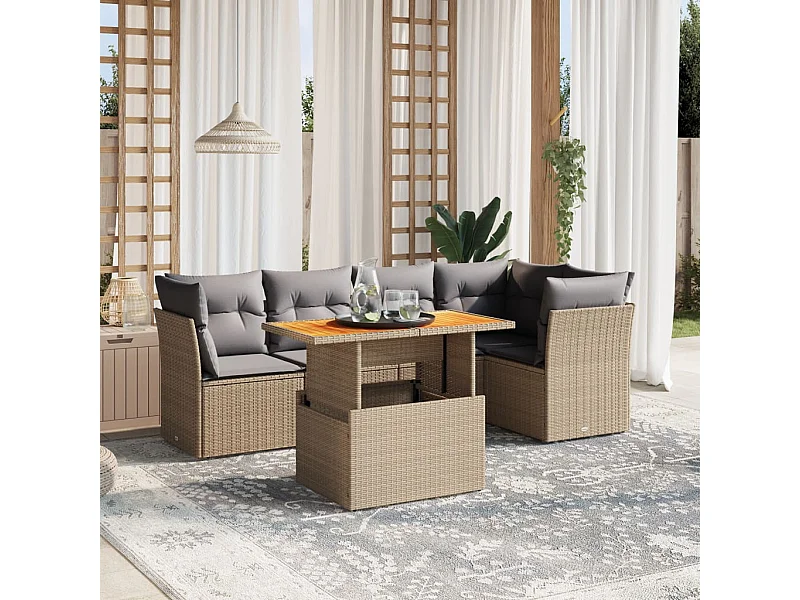 Juego de sofás jardín con cojines 5 piezas ratán sintético beige