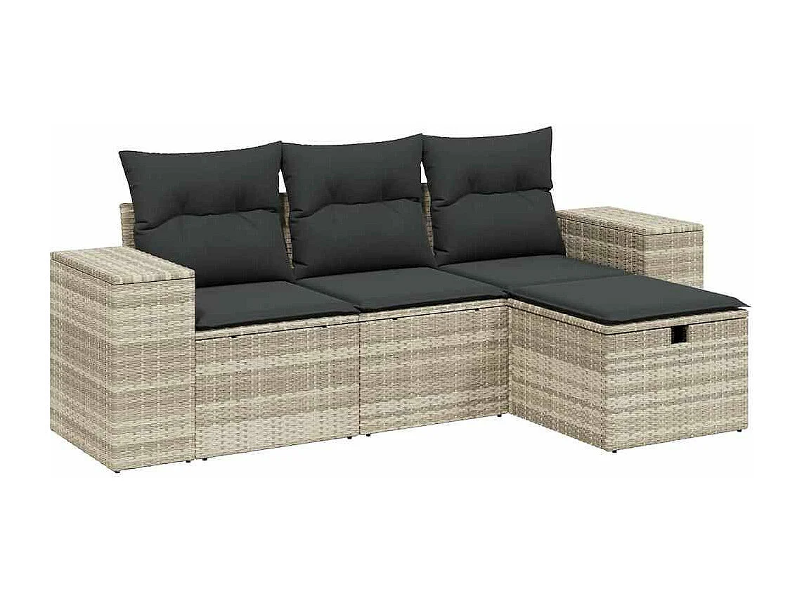 Salon de jardin 4 pièces avec coussins gris clair résine tressée