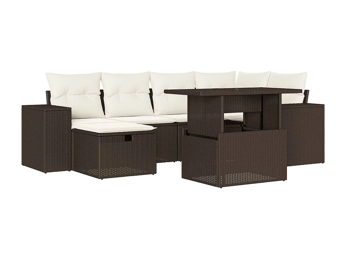 7-delige Loungeset met kussens poly rattan bruin