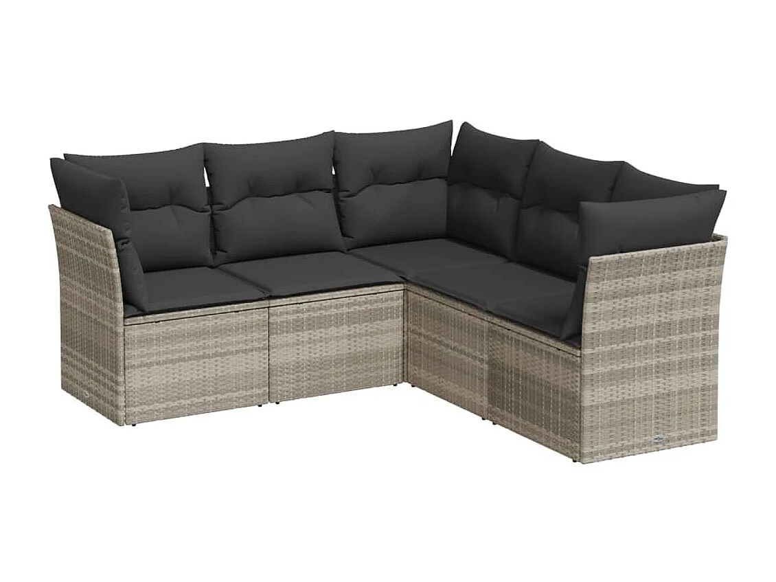 Salon de jardin 5 pièces avec coussins gris clair résine tressée