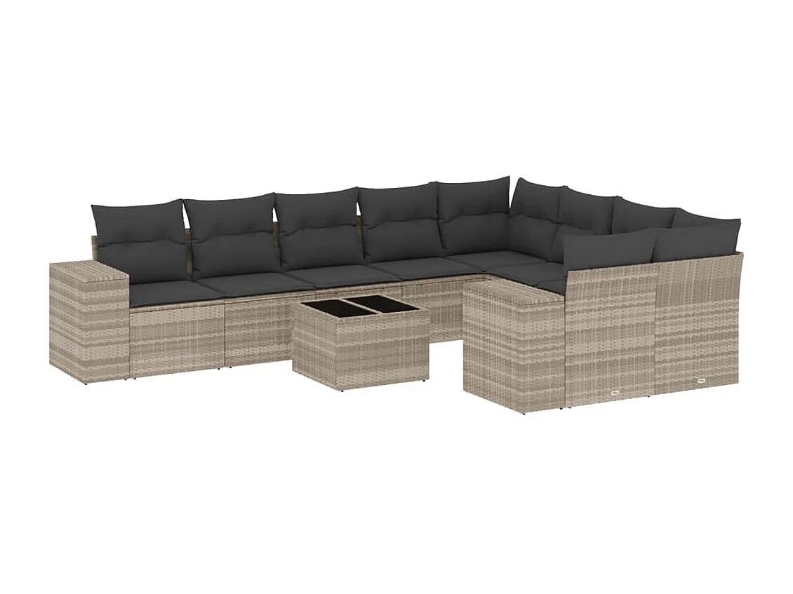 Set sofás jardín 10 piezas con cojines ratán sintético gris claro