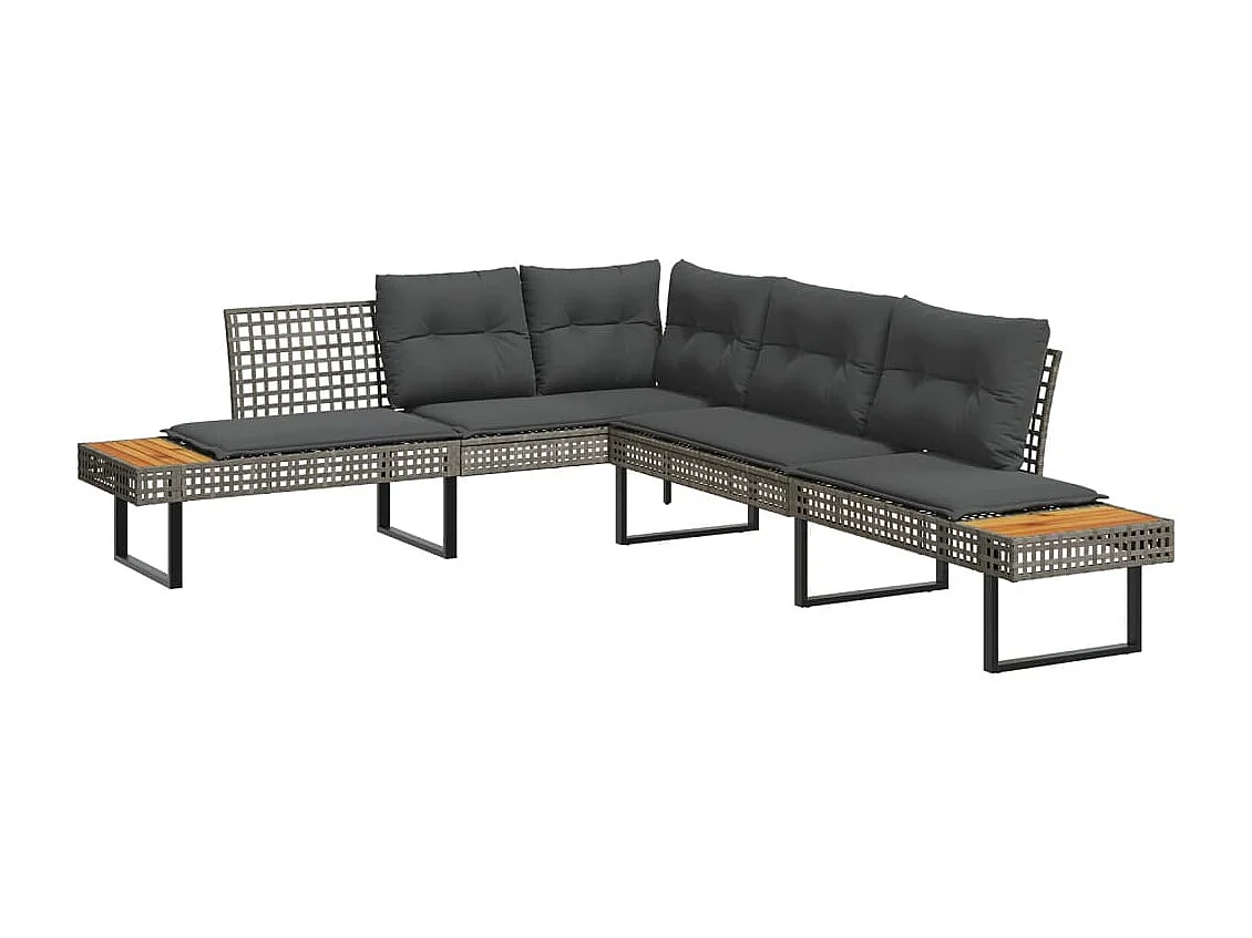 Salon de jardin avec coussins 2 pièces gris résine tressée et verre