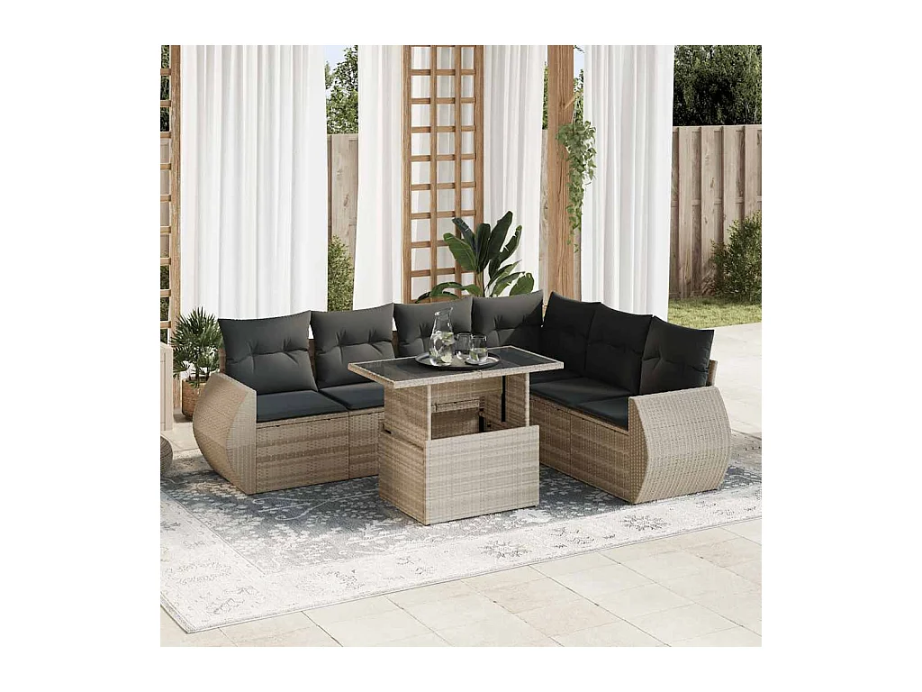 Salon de jardin avec coussins 7 pièces gris clair résine tressée