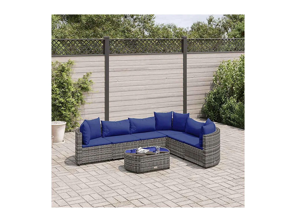 7-delige Loungeset met kussens poly rattan grijs