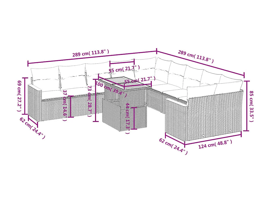 11-delige Tuinset met kussens poly rattan beige