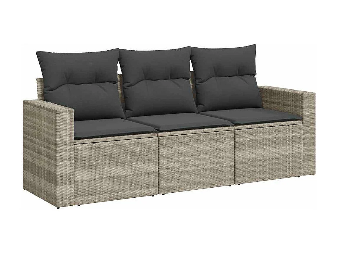 Salon de jardin avec coussins 3 pièces gris clair résine tressée