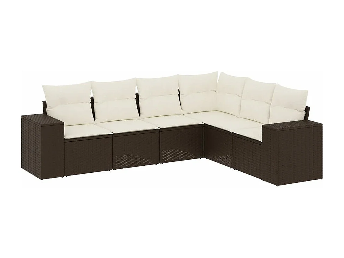 Set sofás de jardín 6 piezas y cojines ratán sintético marrón