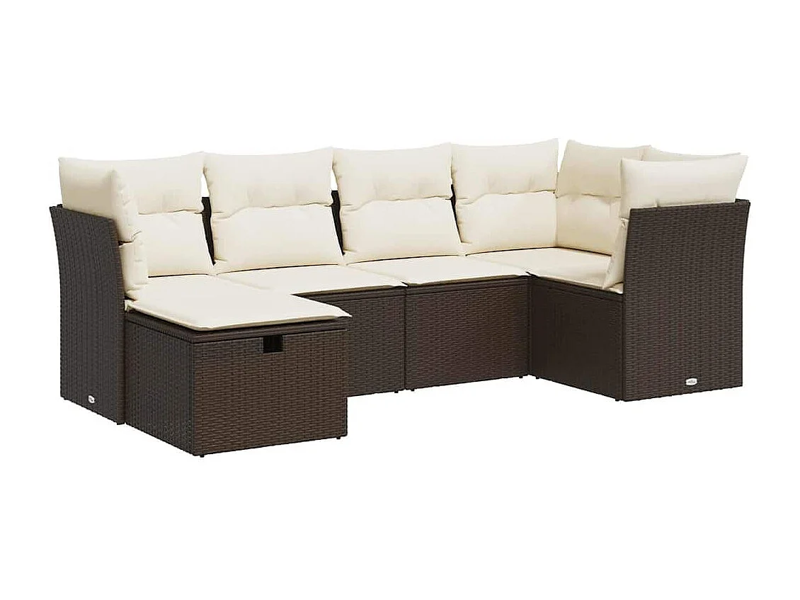 Salon de jardin avec coussins 6 pièces marron résine tressée