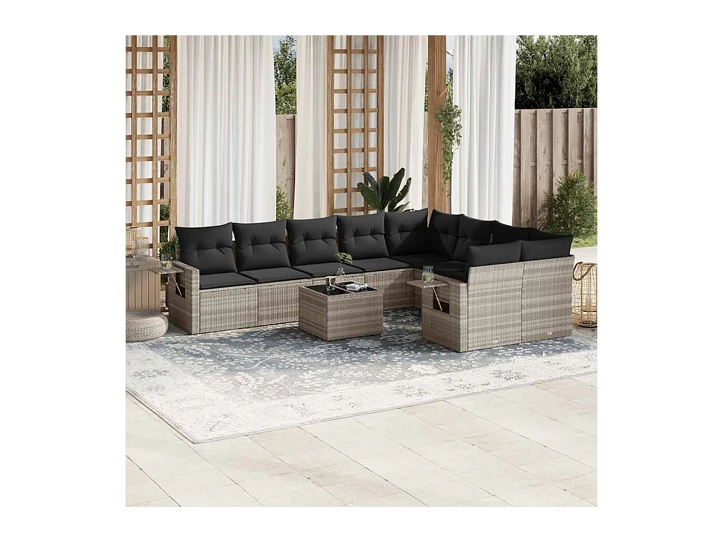 Set sofás jardín 10 piezas con cojines ratán sintético gris claro