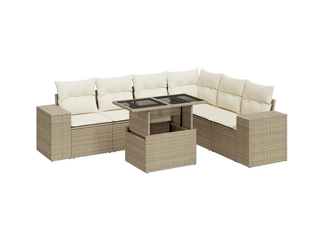 Salon de jardin avec coussins 7 pièces beige résine tressée