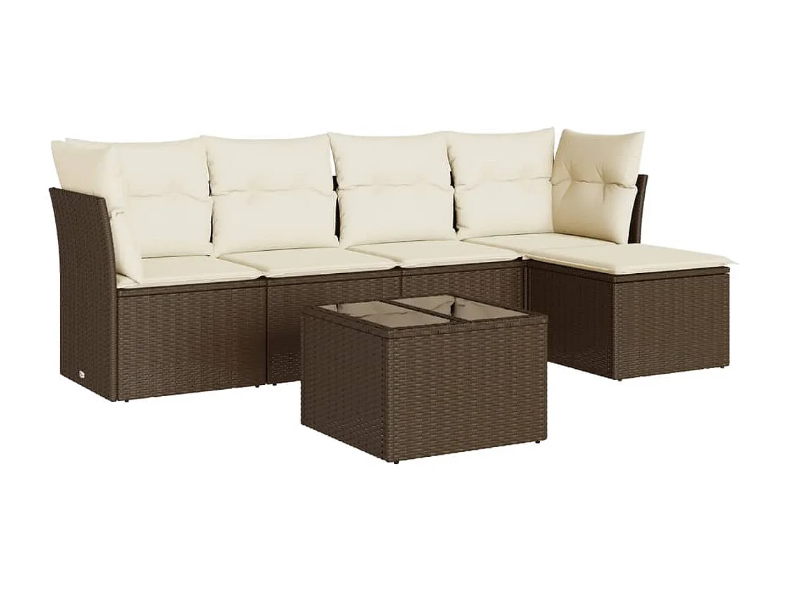 Salon de jardin avec coussins 6 pièces marron résine tressée