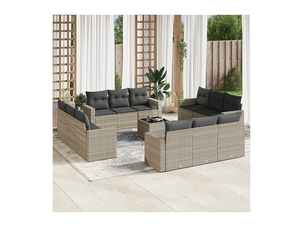 Set sofás de jardín con cojines 13 piezas ratán sintético gris