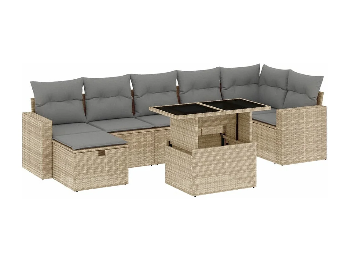 8 peças conjunto de sofás para jardim com almofadões vime PE bege