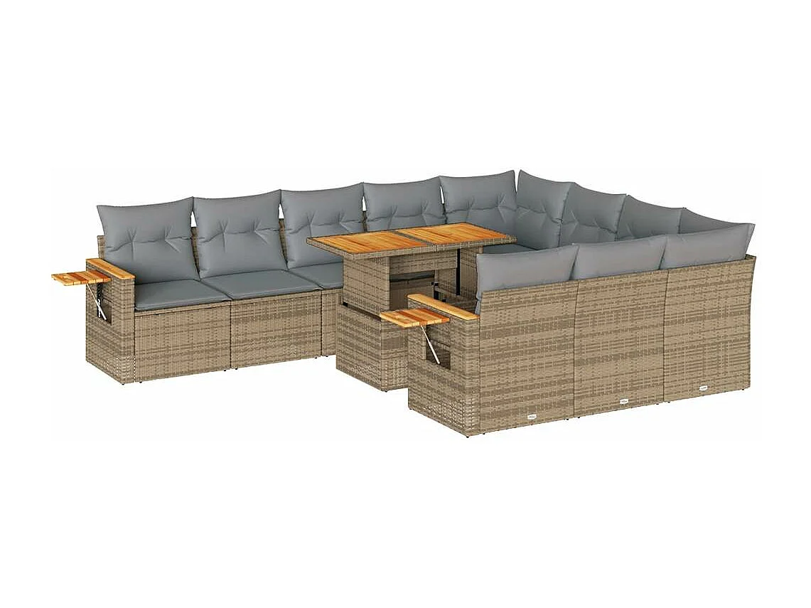 Salon de jardin avec coussins 10 pièces beige résine tressée acacia