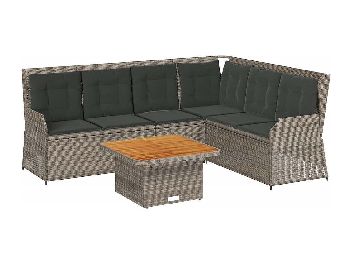 5 peças conjunto lounge de jardim com almofadões vime PE cinzento