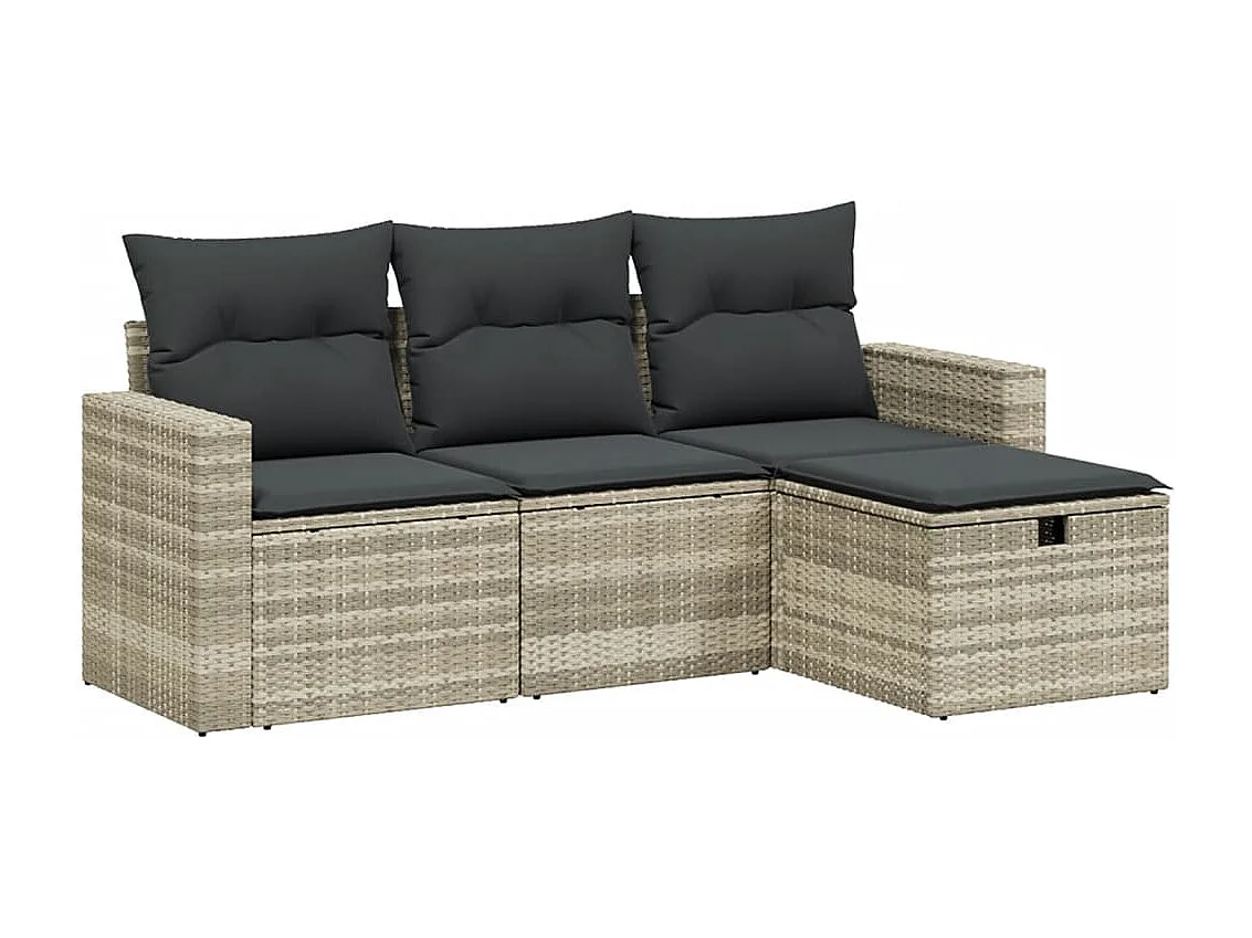 Salon de jardin 4 pièces avec coussins gris clair résine tressée