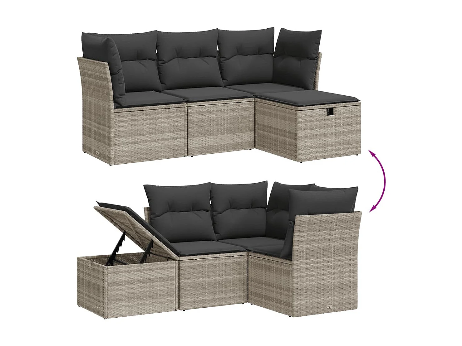 Salon de jardin 4 pièces avec coussins gris clair résine tressée