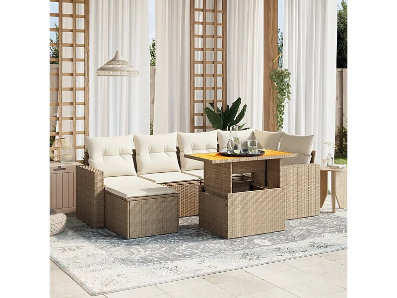 11 peças conjunto sofás de jardim com almofadões vime PE bege