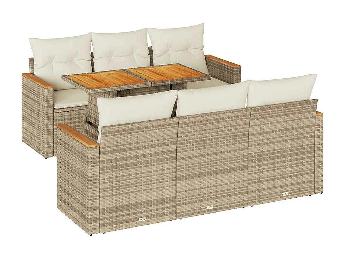 Salon de jardin avec coussins 7 pièces beige résine tressée acacia