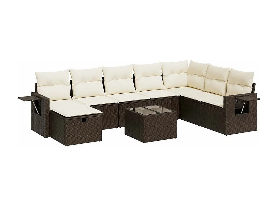 Salon de jardin avec coussins 9 pièces marron résine tressée
