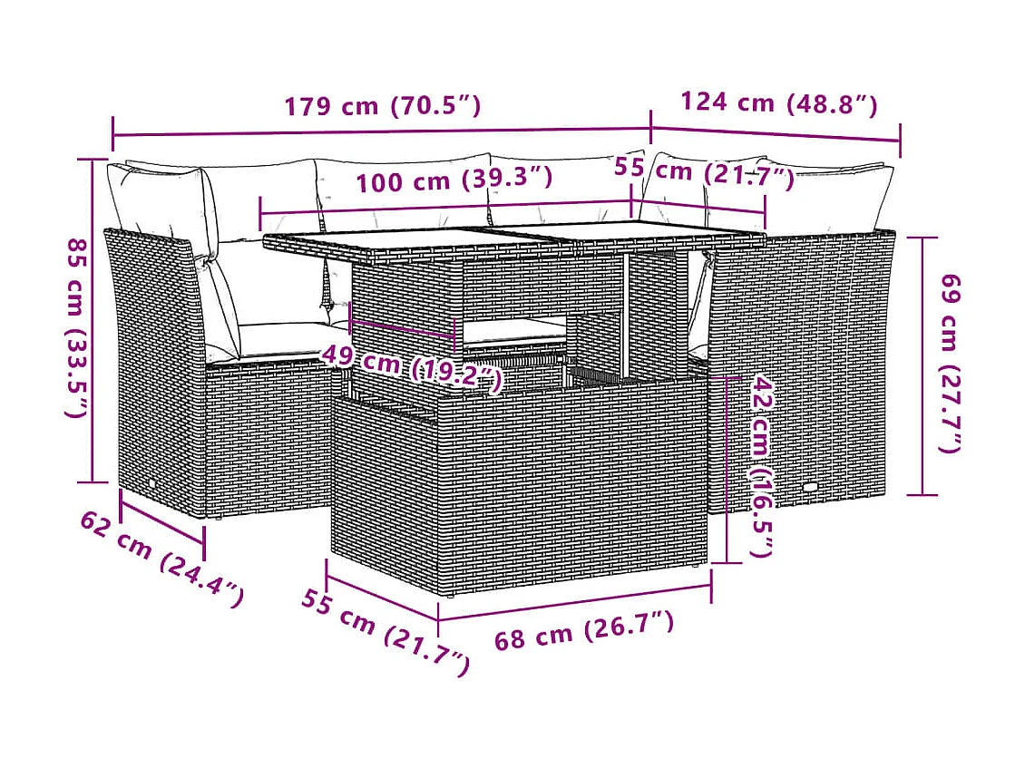 Salon de jardin avec coussins 5 pièces beige résine tressée