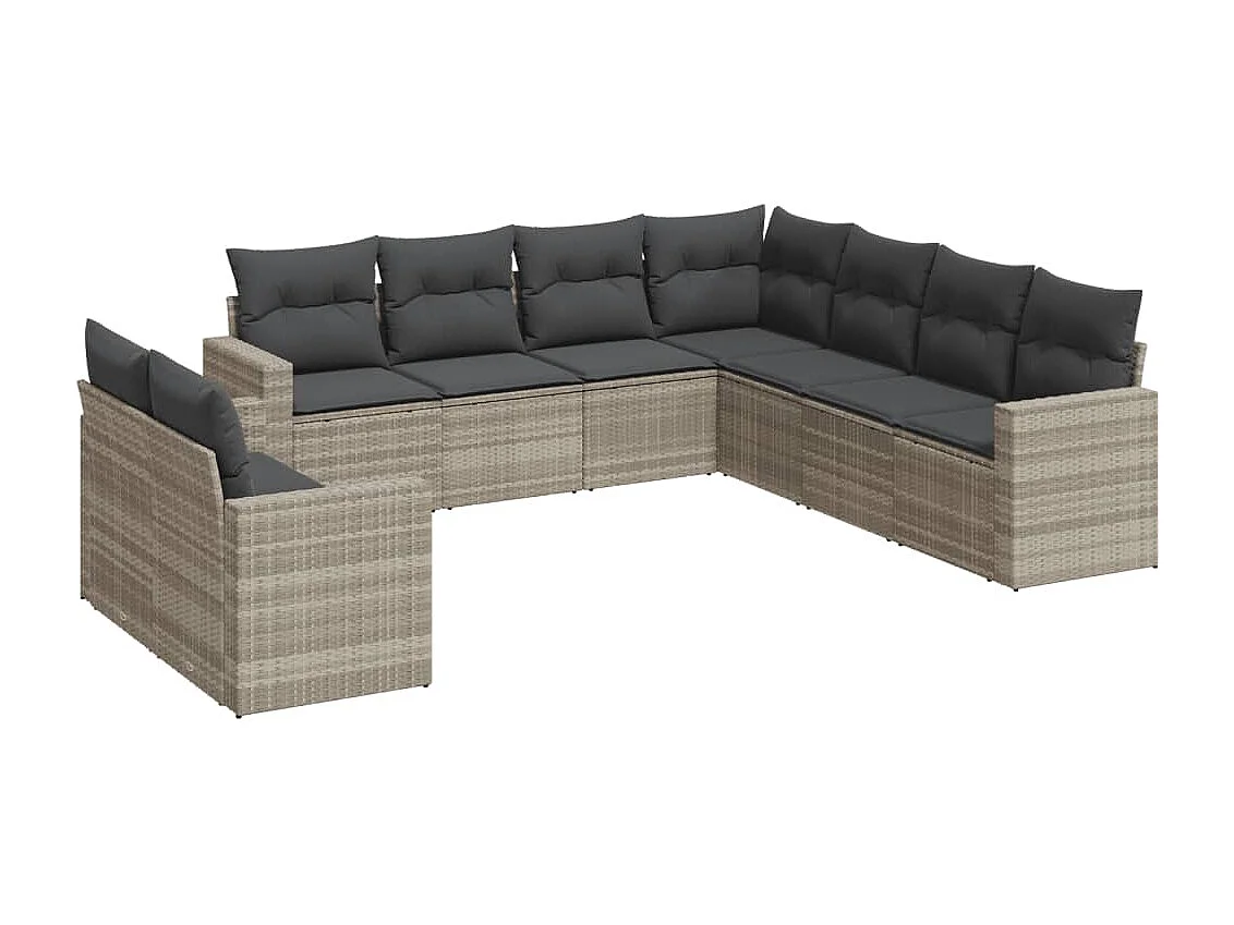 Set muebles jardín 9 piezas y cojines ratán sintético gris claro
