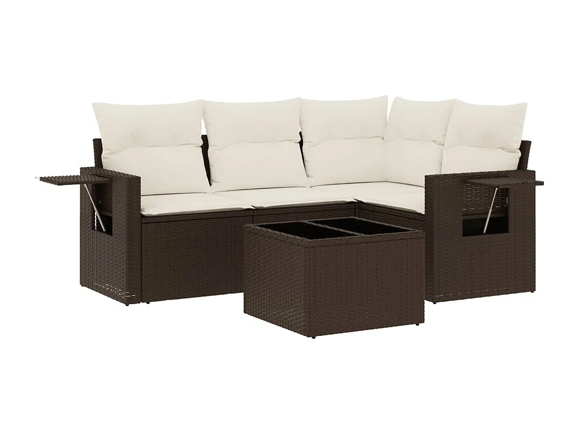 Salon de jardin avec coussins 5 pièces marron résine tressée