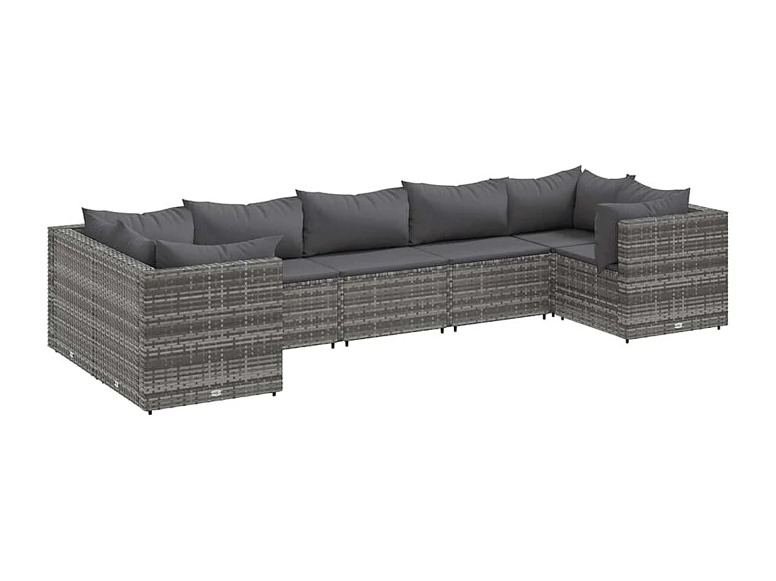 7-delige Loungeset met kussens poly rattan grijs