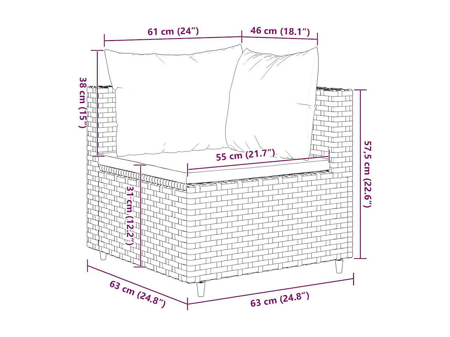 7-delige Loungeset met kussens poly rattan grijs