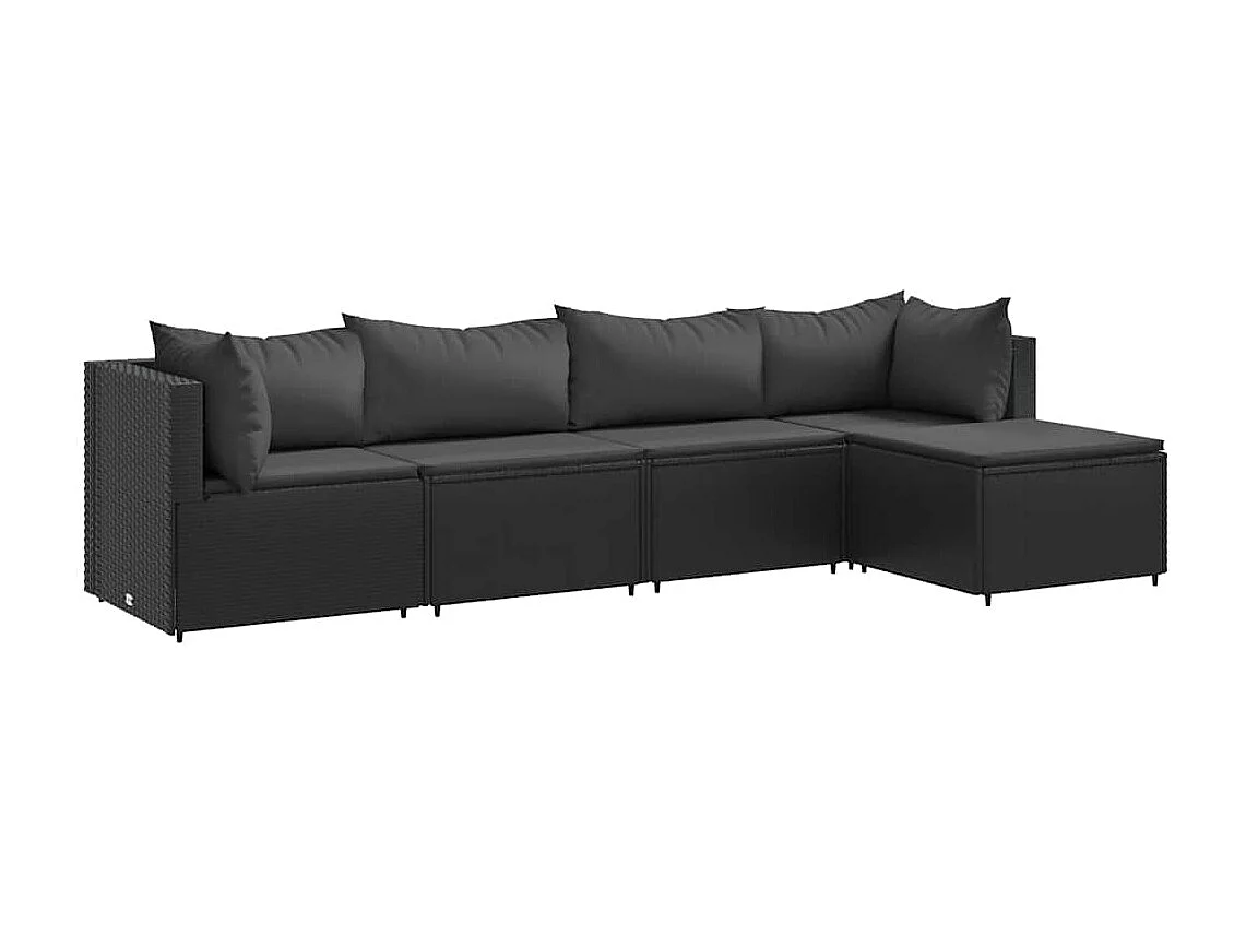 Salon de jardin 5 pièces avec coussins Noir Résine tressée
