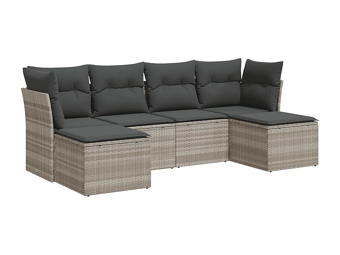 Salon de jardin 6 pièces avec coussins gris clair résine tressée
