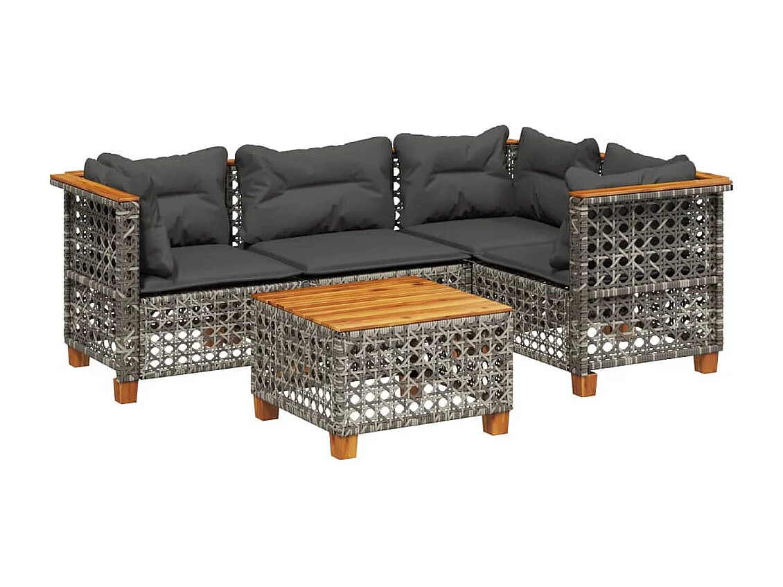 5-delige Loungeset met kussens poly rattan grijs