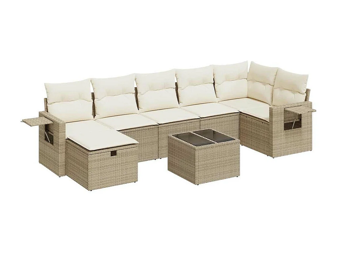 Set de sofás de jardín y cojines 8 piezas ratán sintético beige