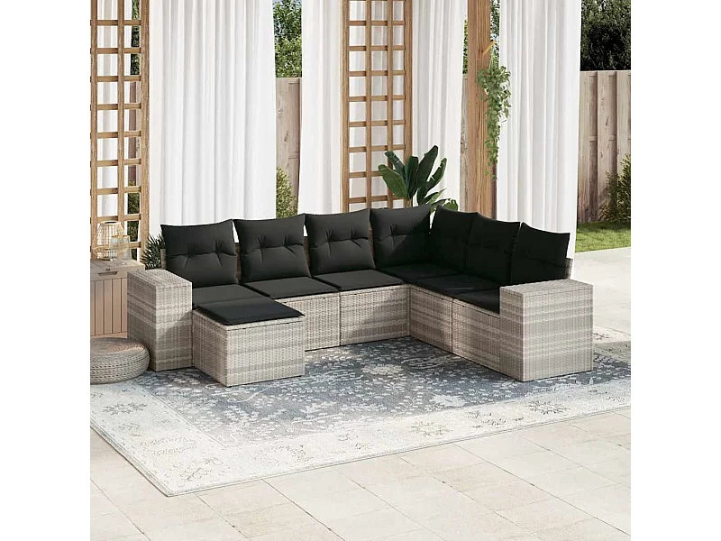 Salon de jardin avec coussins 7 pièces gris clair résine tressée