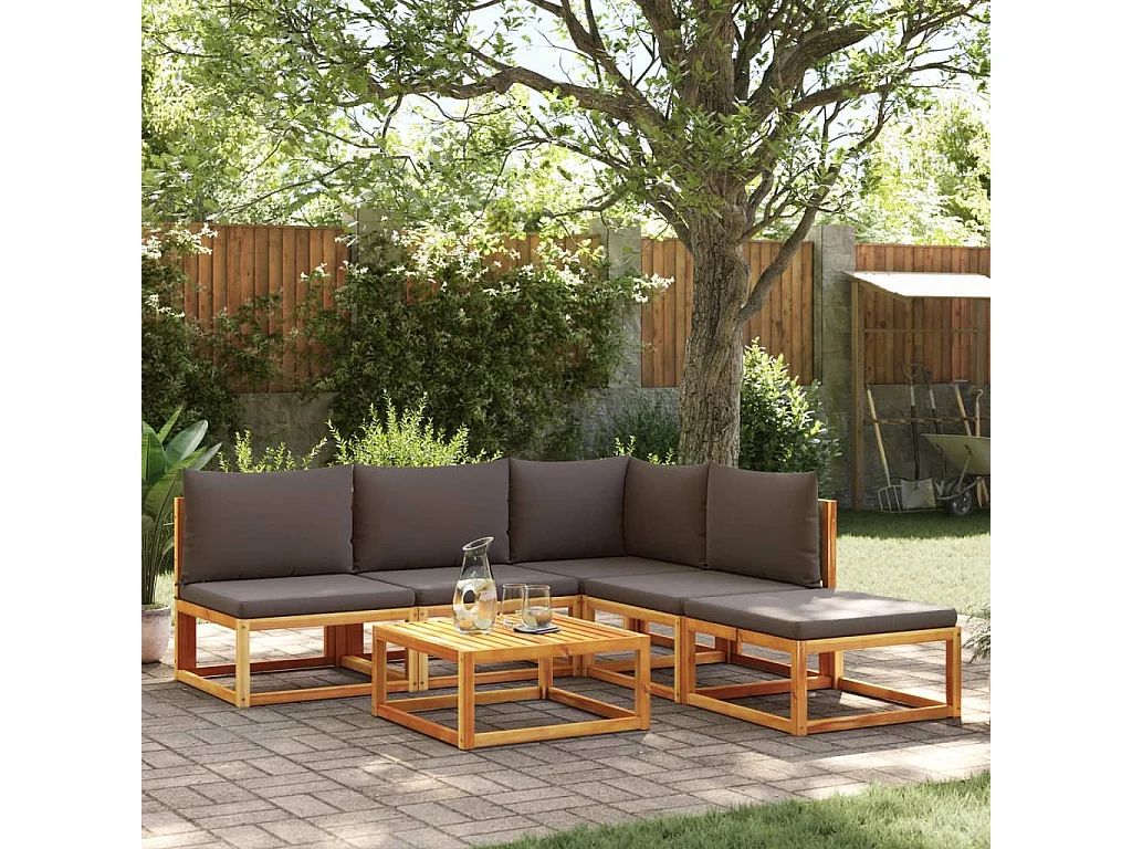 Salon de jardin avec coussins 6 pièces bois d'acacia solide