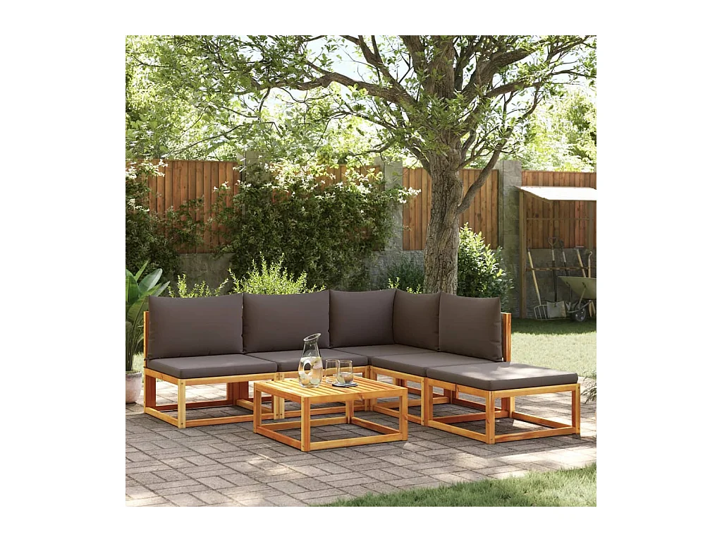 6 peças conjunto de sofás de jardim com almofadões acácia maciça