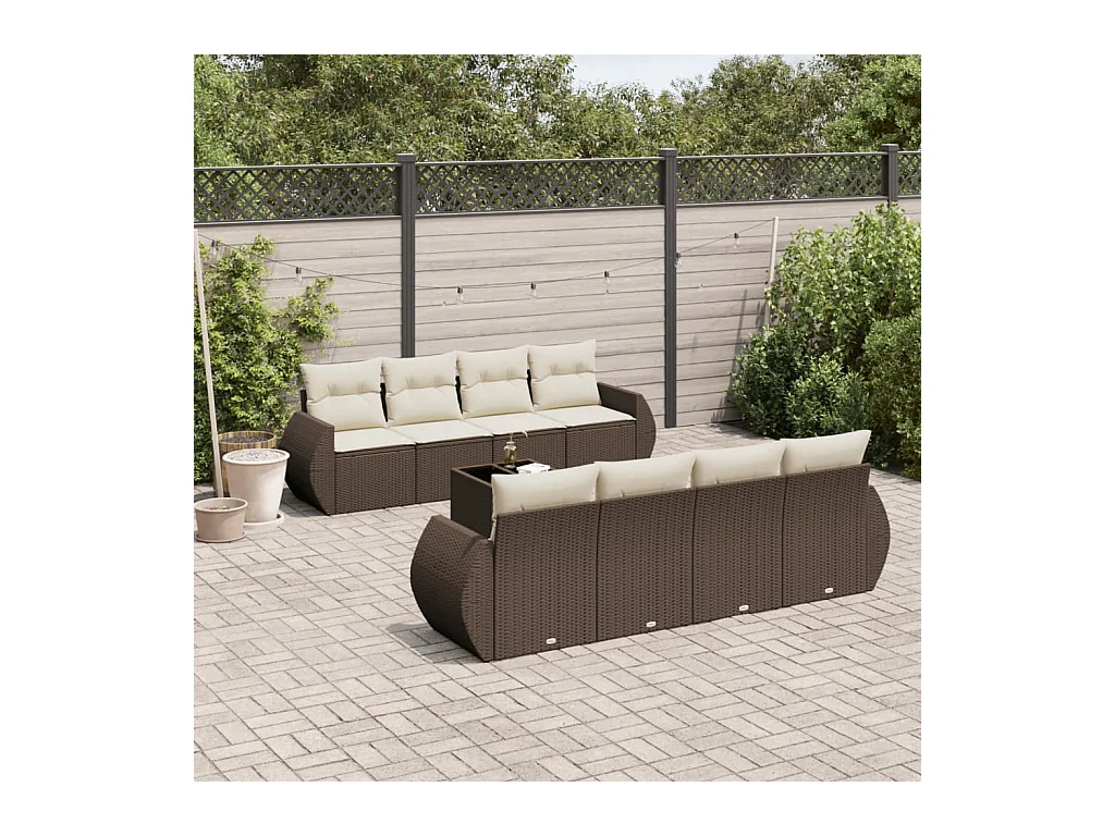 Salon de jardin avec coussins 9 pièces marron résine tressée