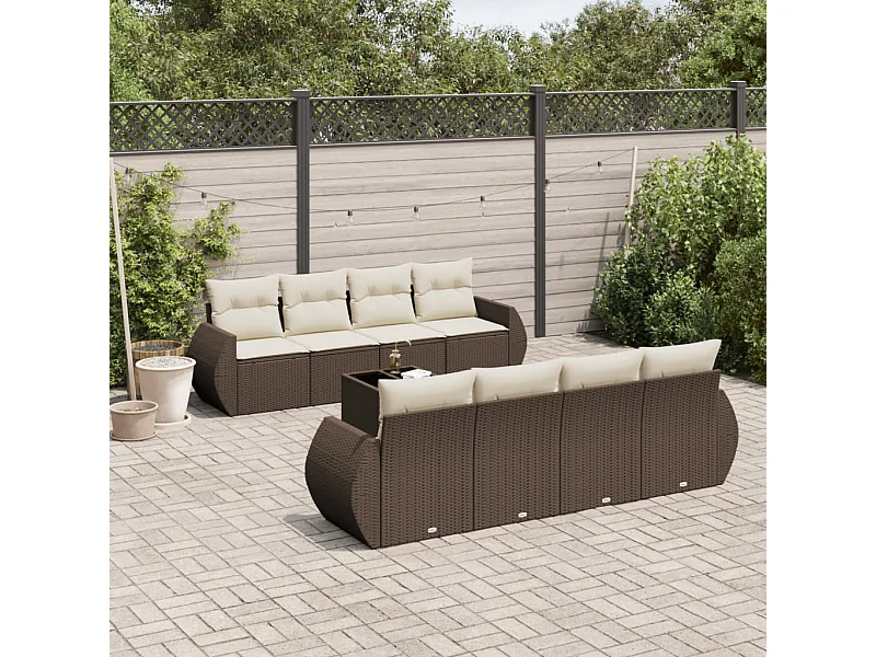 Salon de jardin avec coussins 9 pièces marron résine tressée