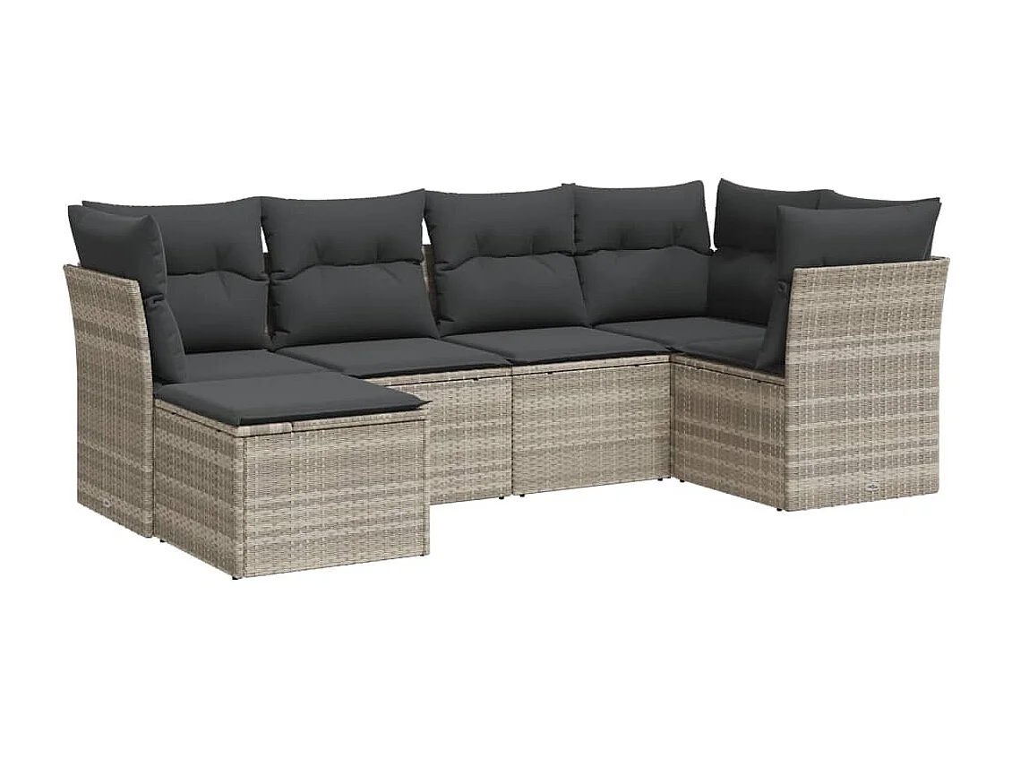 Salon de jardin 6 pièces avec coussins gris clair résine tressée