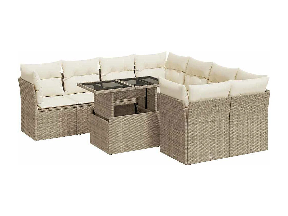 9-delige Loungeset met kussens poly rattan beige