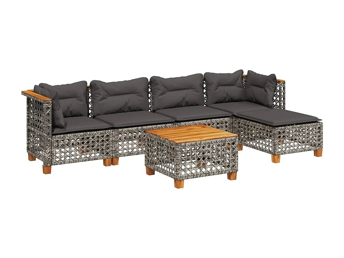 6 peças conjunto sofás de jardim com almofadões vime cinzento