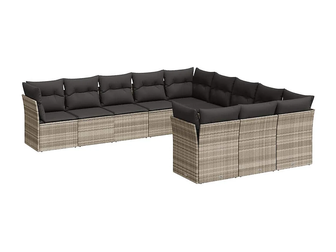 11 peças conjunto sofás de jardim com almofadões vime PE cinzento