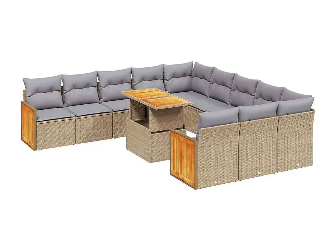 Salon de jardin 11 pièces avec coussins beige résine tressée