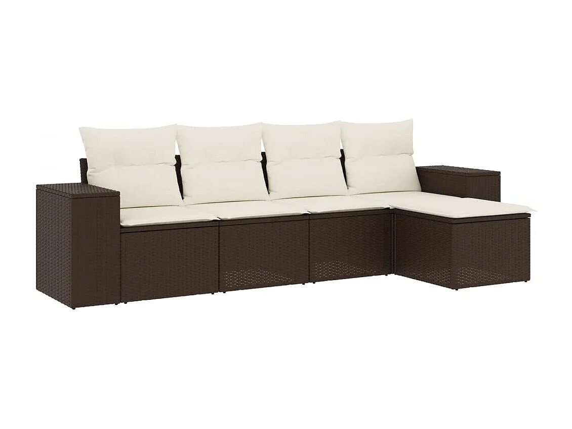 5-delige Loungeset met kussens poly rattan bruin