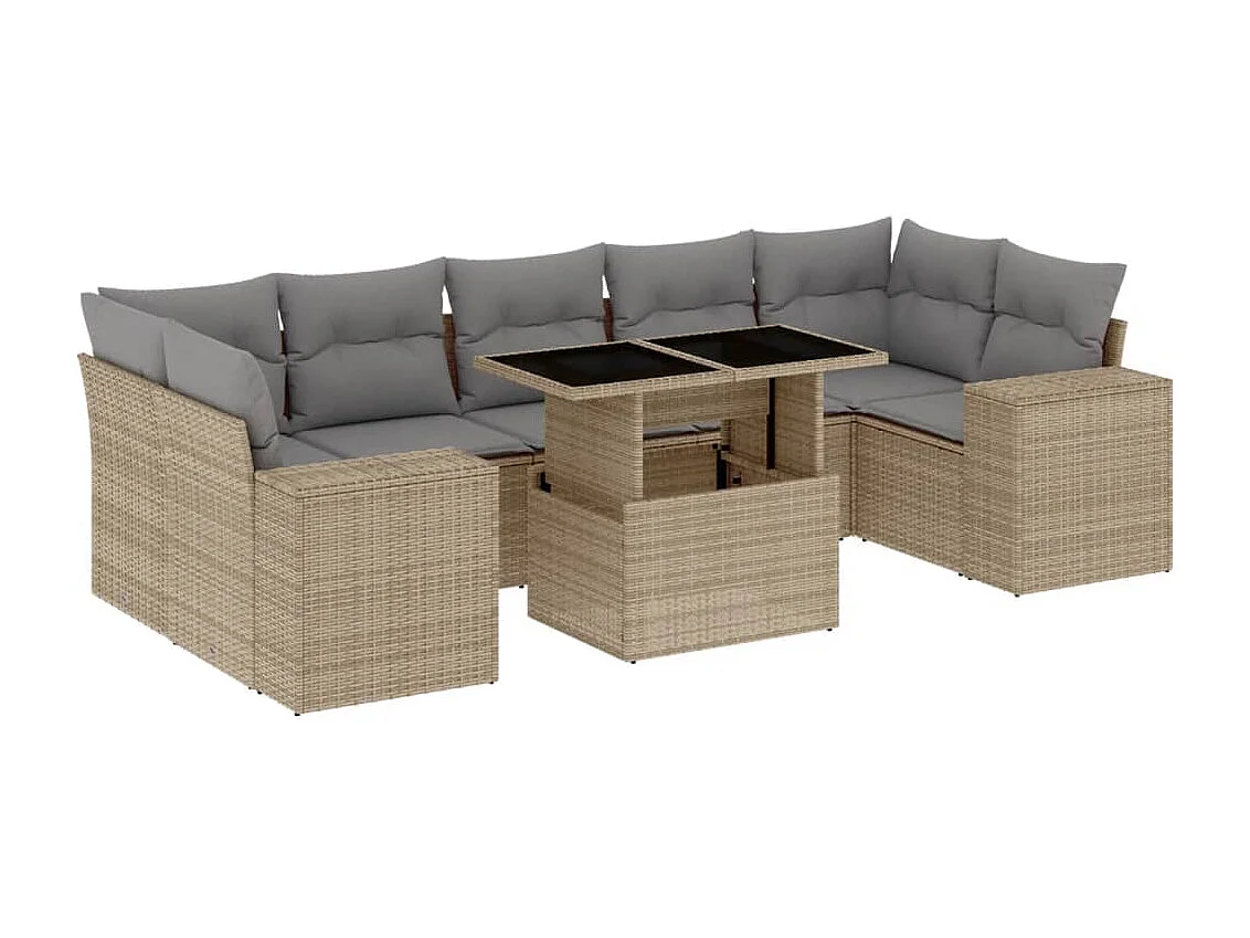 Salon de jardin avec coussins 8 pièces beige résine tressée