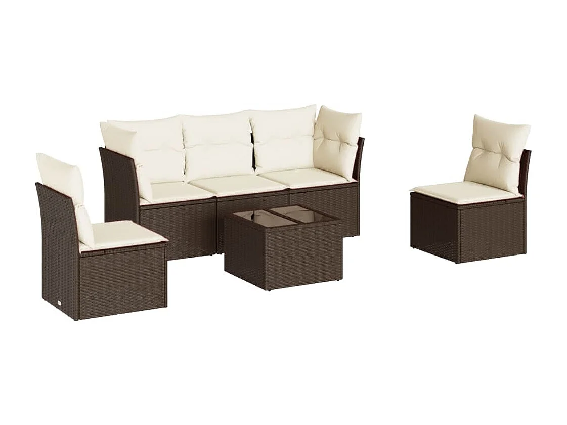 Set sofás de jardín 6 piezas y cojines ratán sintético marrón