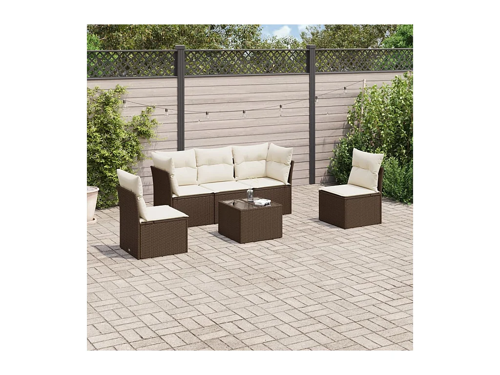 6-delige Loungeset met kussens poly rattan bruin