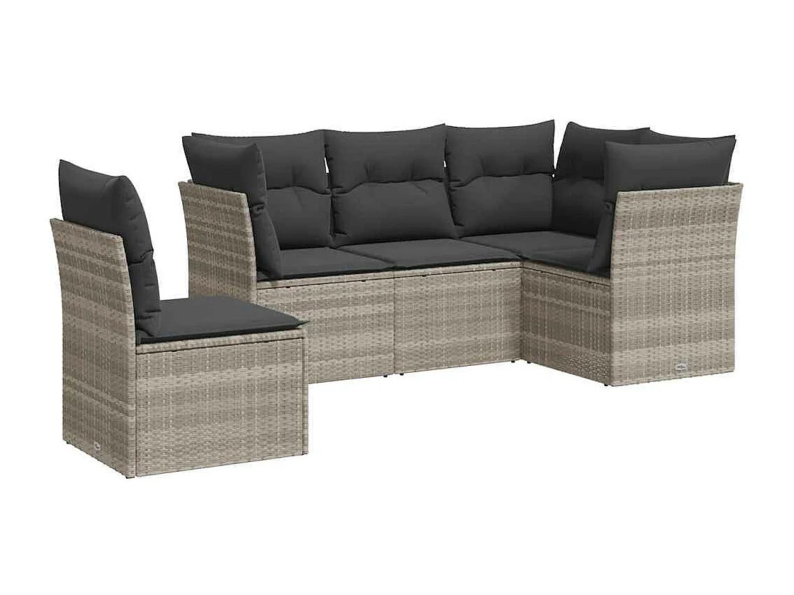 Salon de jardin 5 pièces avec coussins gris clair résine tressée